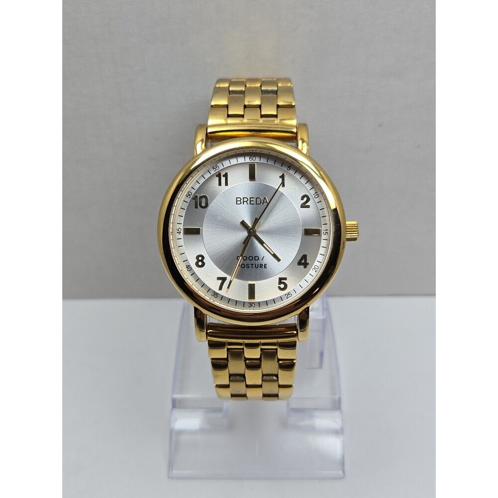 Breda Good Posture Blossom 18K Gold Plated Quartz Watch 41mm Mens New Battery